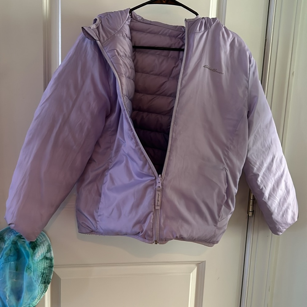 Eddie Bauer reversible Girls hooded Winter Jacket sz L (14/16) purple ombre - Picture 5 of 5